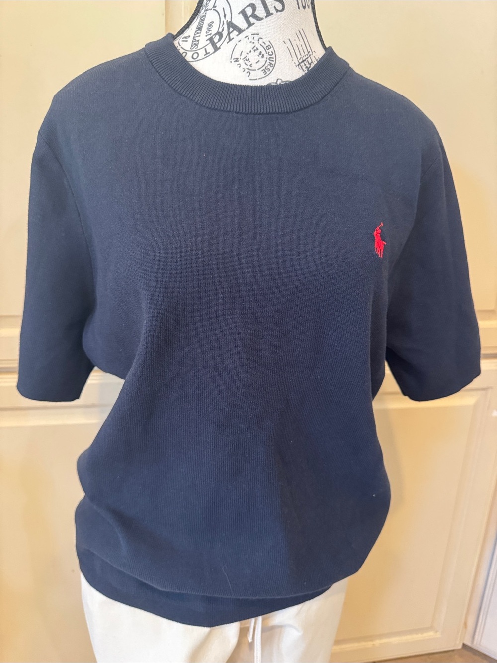 Polo by Ralph Lauren Navy Short-Sleeve Knit Top with Red Pony ( uni sex )